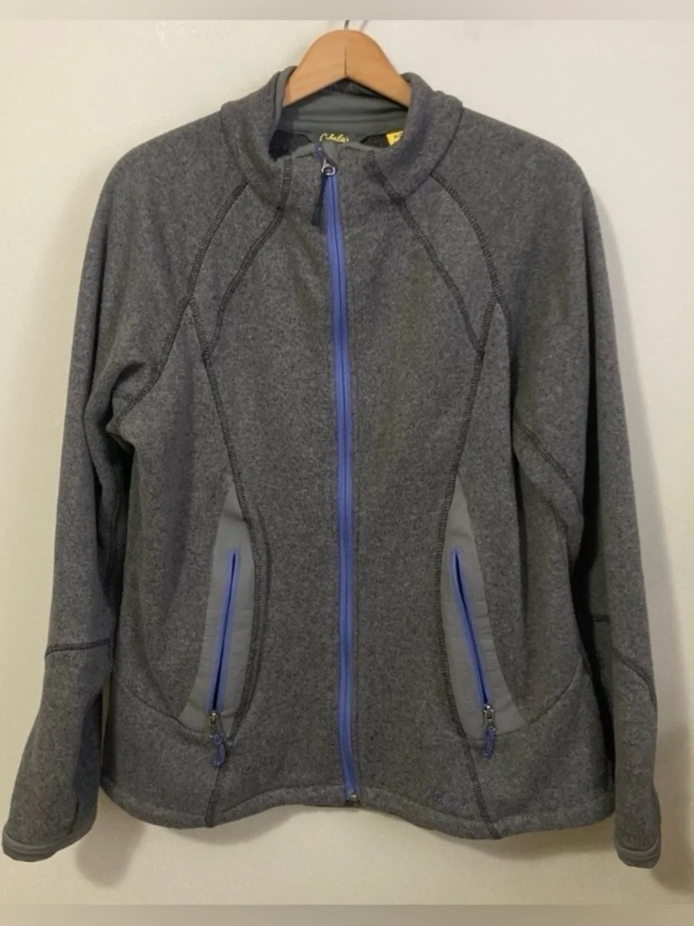 Women’s Cabela’s Gray Fleece Zip Jacket with Blue Trim, Size XL extra large